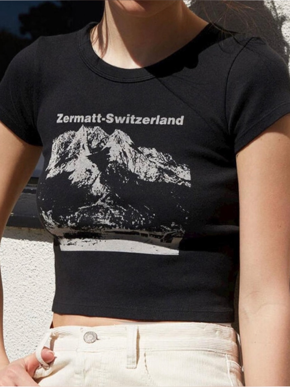John Galt Brandy Melville Zermatt-Switzerland Baby Tee Washed Black